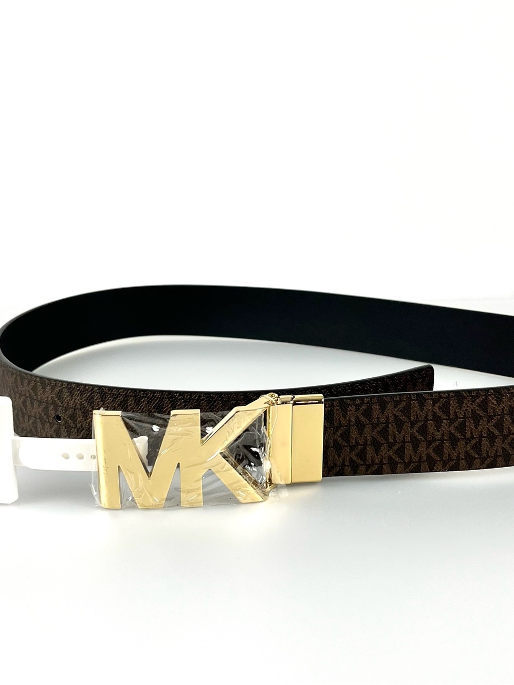 NWT Michael Kors 38mm Reversible MK Logo Plaque Belt - Brown/Black - Size M